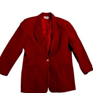 Vintage Joan Leslie Wool True Red Blazer with Gold Lion Crest Buttons sz16